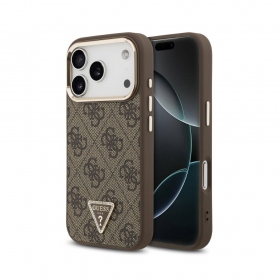 Apple iPhone 18 Pro fodral - Guess PU Leather 4G Strass Triangle Logo Gold Frame MagSafe