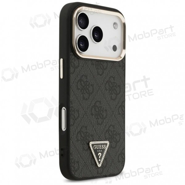 Apple iPhone 17 Pro Max fodral - Guess PU Leather 4G Strass Triangle Logo Gold Frame MagSafe (svart)