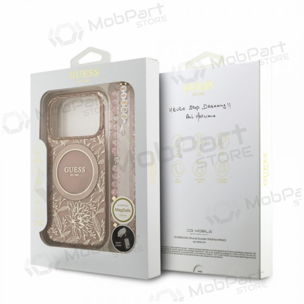 Apple iPhone 18 Pro Max fodral - Guess IML Flowers Allover Strap MagSafe (rosa)