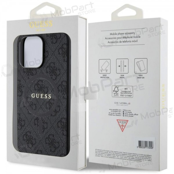 Apple iPhone 15 Pro Max fodral - Guess PU Leather 4G Colored Ring MagSafe (svart)