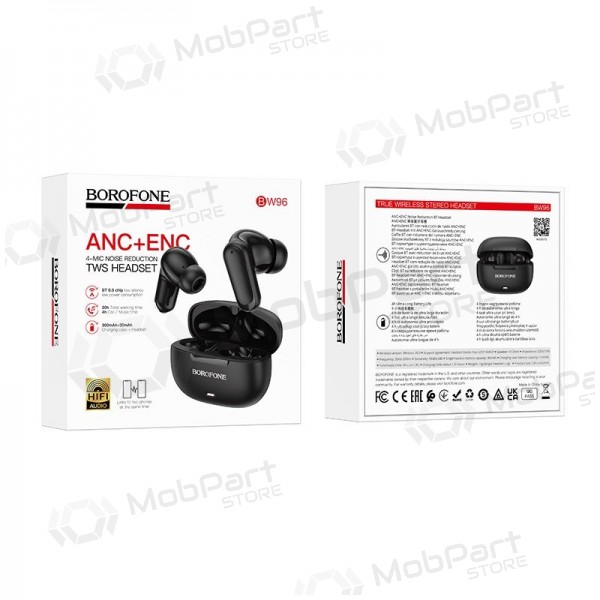 Trådlösa hörlurar Borofone BW96 Bluetooth ANC+ENC USB-C svarta