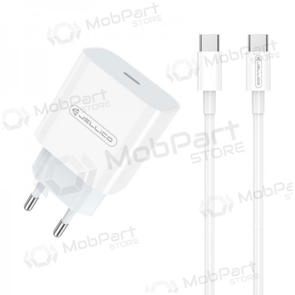 Laddare Jellico AK180 20W USB-C + USB-C to USB-C cable 1.0m vit