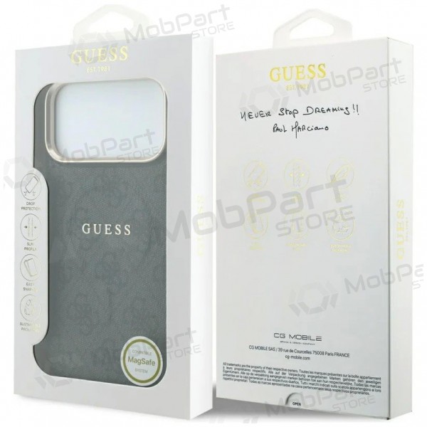 Apple iPhone 18 Pro fodral - Guess PU Leather 4G Gold Frame Embossed MagSafe (svart)