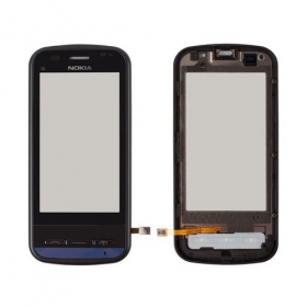 Nokia c6-00 pekskärm (med ram) (svart)