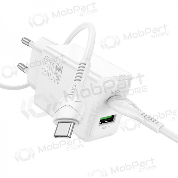 Telefonladdare Hoco N71 30 W GaN USB-C + USB-A med USB-C-kabel 1 m vit