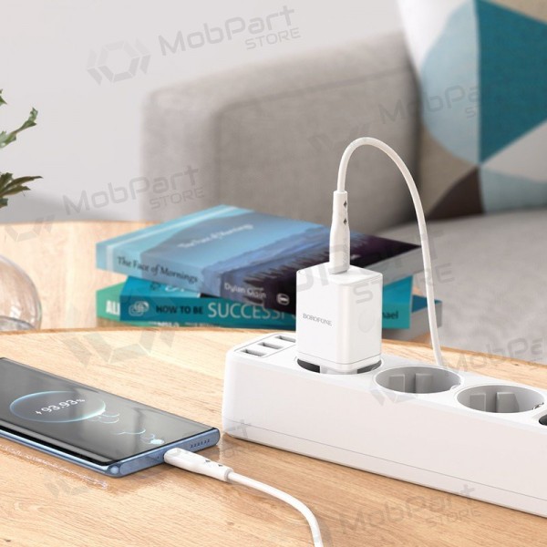 Laddare buitinis Borofone BN6 Type-C PD+QC3.0 20W, vit