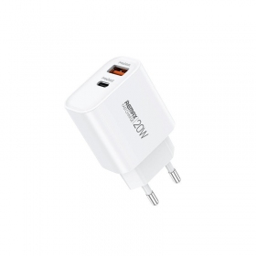 Telefonladdare Remax RP-U120 20 W USB-C + USB-A vit