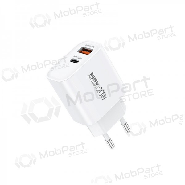 Telefonladdare Remax RP-U120 20 W USB-C + USB-A vit