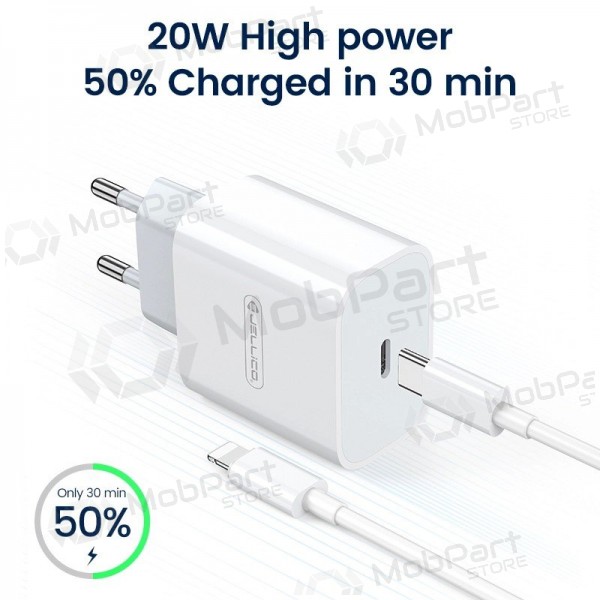 Laddare Jellico AK180 20W USB-C + USB-C to Lightning cable 1.0m vit