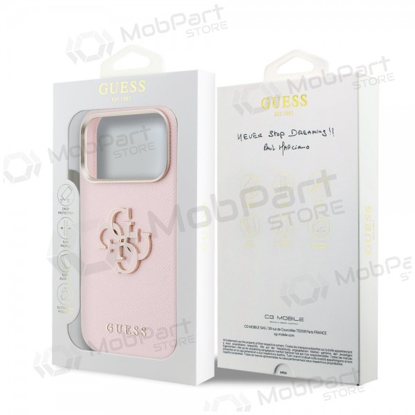 Apple iPhone 17 Pro Max fodral - Guess PU Grained 4G Resin Metal Logo (rosa)