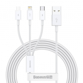 Kabel Baseus Superior USB - microUSB+Lightning+Type-C 3.5A 1.5m (vit) CAMLTYS-02