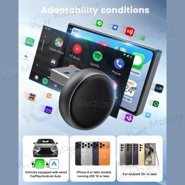 CarPlay-adapter Carlinkit Mini Ultra3 trådlös Android Auto svart