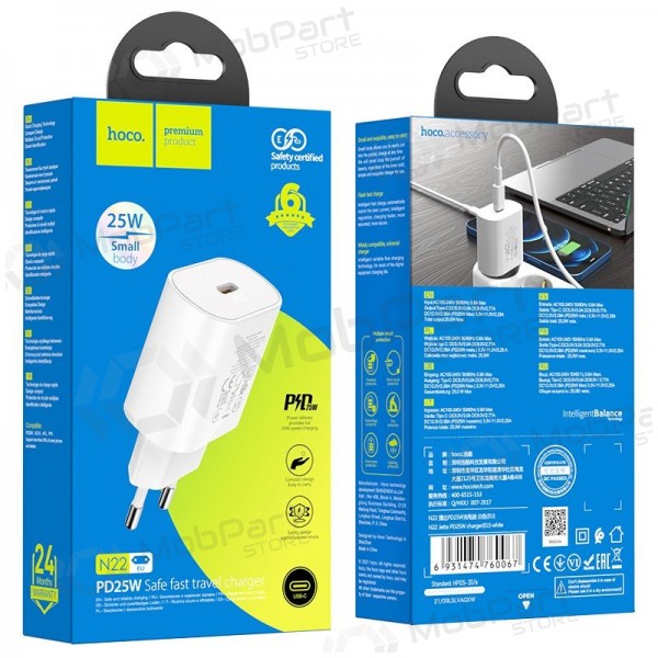 Telefonladdare Hoco N22 25 W USB-C vit