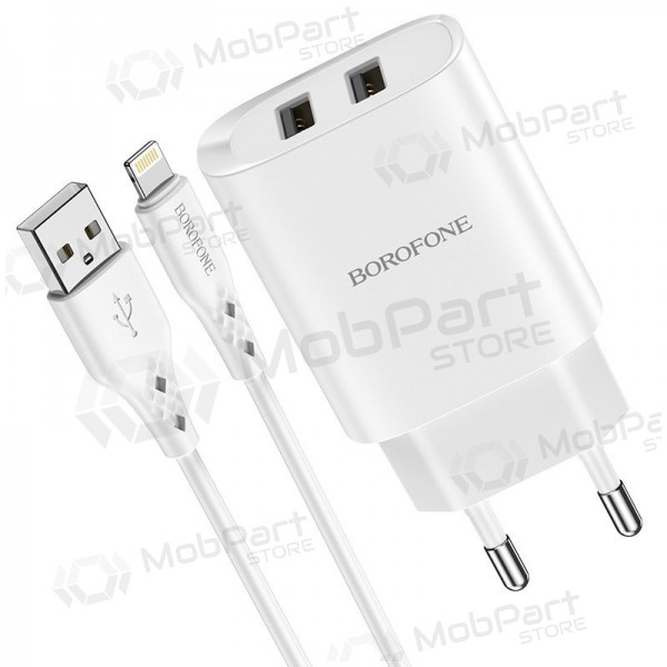 Laddare Borofone BN2 2xUSB 2.1A + Lightning (vit)