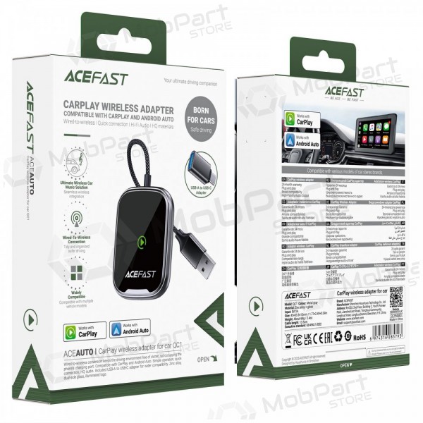 CarPlay-adapter Acefast QC1 trådlös Android Auto svart
