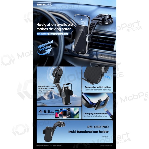 Universal bilhållare Remax RM-C59 PRO (dashboard) svart