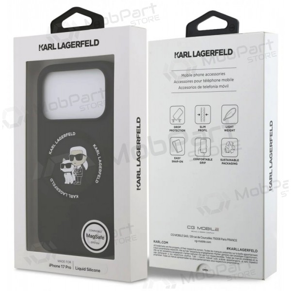 Apple iPhone 17 Pro fodral - Karl Lagerfeld Liquid Silicone Karl and Choupette MagSafe (svart)