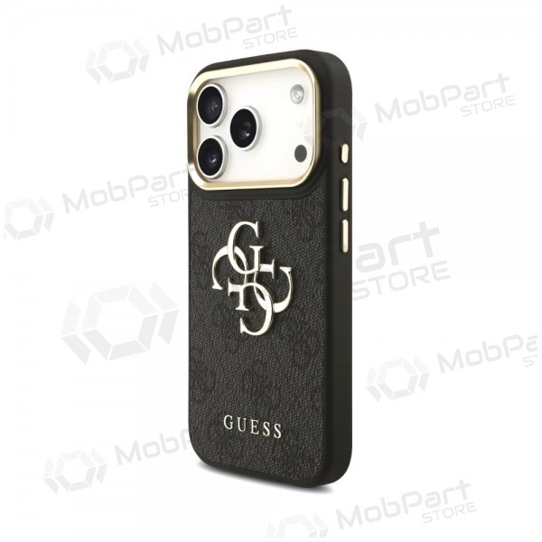 Apple iPhone 18 Pro fodral - Guess PU Leather 4G Metal Logo Gold Frame (svart)