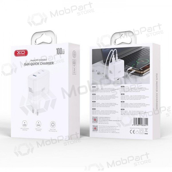 Telefonladdare XO CE35 100 W 2x USB-C + USB-A vit