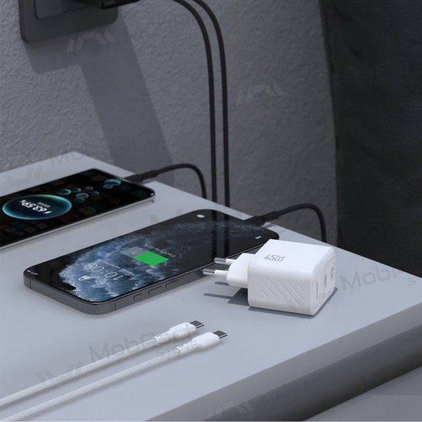 Telefonladdare Dudao A28PC 45 W GaN 2x USB-C med USB-C-kabel 1 m vit