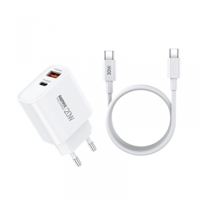 Telefonladdare Remax RP-U120 20 W USB-C + USB-A med USB-C-kabel 1 m vit