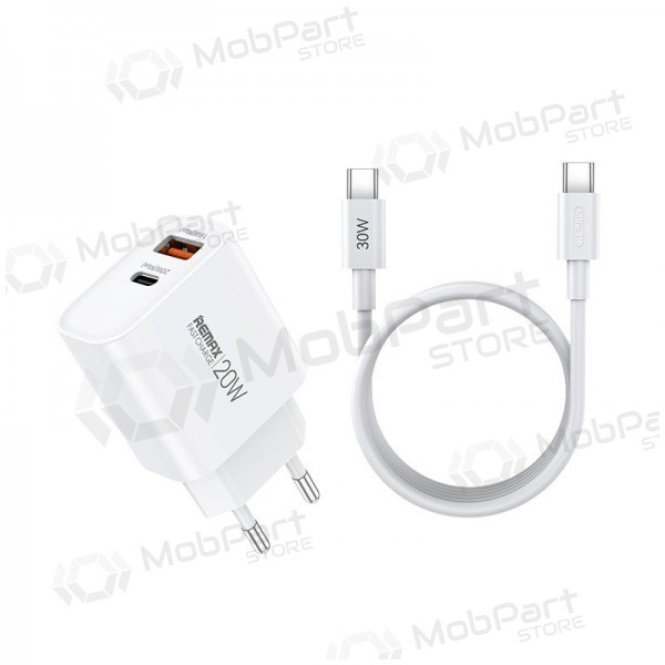 Telefonladdare Remax RP-U120 20 W USB-C + USB-A med USB-C-kabel 1 m vit