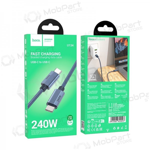 USB-C-kabel Hoco U134 USB-C till USB-C 1.8 m 240 W svart