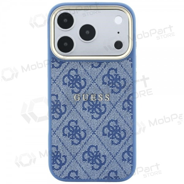 Apple iPhone 18 Pro fodral - Guess PU Leather 4G Gold Frame Embossed MagSafe (blå)