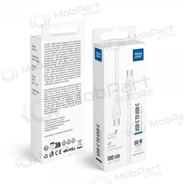 USB-C-kabel Blue Star PJ-DQ1-C USB-C till USB-C 1 m 60 W vit