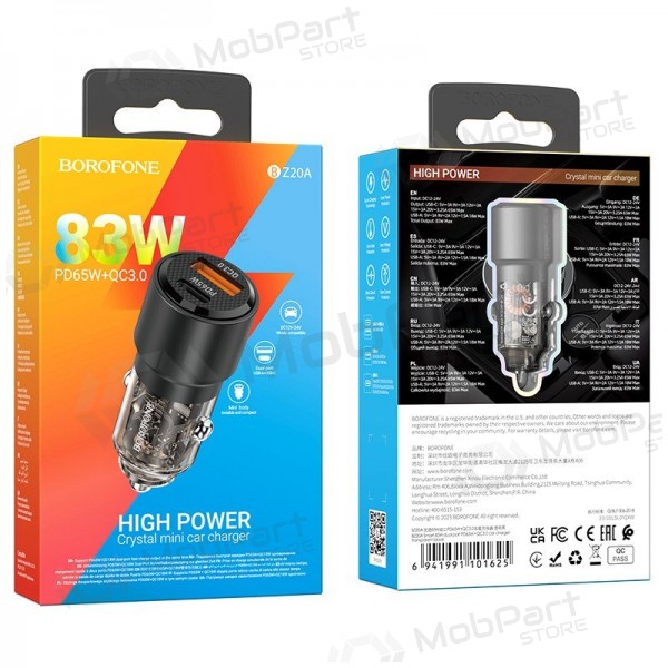 Billaddare Borofone BZ20A 83 W PD QC 3.0 USB-C + USB-A svart
