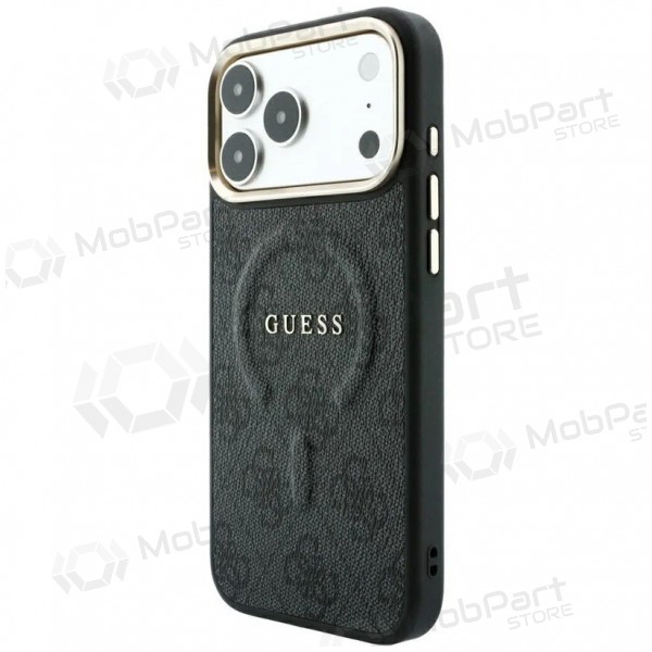 Apple iPhone 18 Pro Max fodral - Guess PU Leather 4G Gold Frame Embossed MagSafe (svart)
