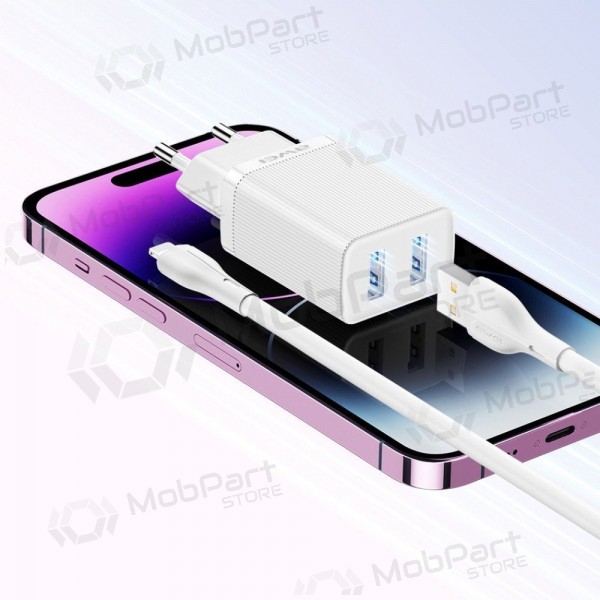 Laddare Awei C15L-EU 2xUSB-A 10W + USB to Lightning cable vit
