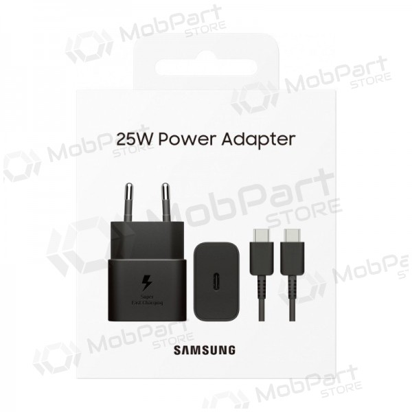 Laddare original Samsung EP-T2510XBEGEU 25W + USB-C kabel förpackningen innehåller svart