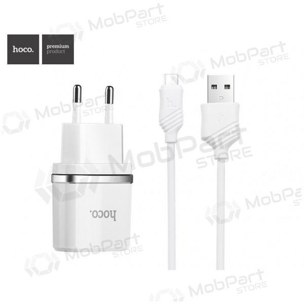 Laddare HOCO C12 Smart Dual USB + Lightning kabel (5V 2.4A) (vit)