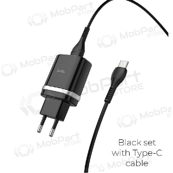 Laddare HOCO C12Q Smart USB + type-C kabel (QC3.0) (svart)