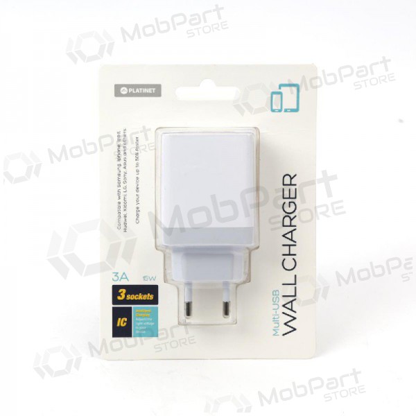 Laddare Platinet QuickCharge 3xUSB (15W 3A) (vit)
