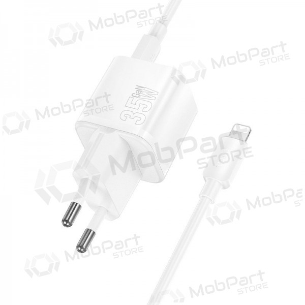 Telefonladdare Hoco N66 35 W GaN USB-C + USB-A med Lightning-kabel 1 m vit