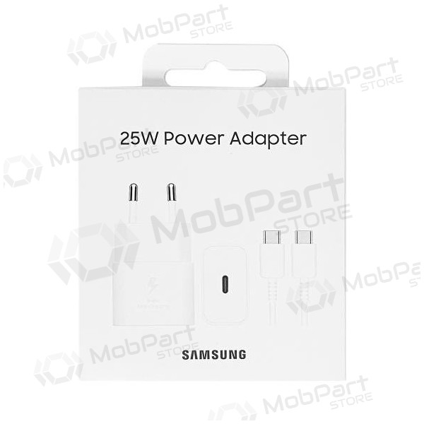 Laddare original Samsung EP-T2510XWEGEU 25W + USB-C kabel förpackningen innehåller vit