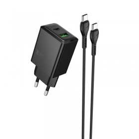 Telefonladdare Hoco N71 30 W GaN USB-C + USB-A med USB-C-kabel 1 m svart