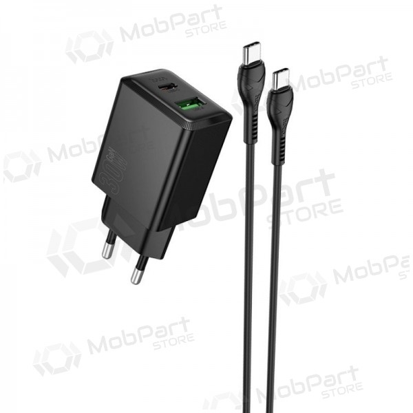 Telefonladdare Hoco N71 30 W GaN USB-C + USB-A med USB-C-kabel 1 m svart