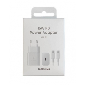 Laddare original Samsung EP-T1510XWEGEU 15W + kabel Type-C 1m förpackningen innehåller vit
