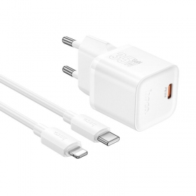 Telefonladdare Hoco N66 35 W GaN USB-C + USB-A med Lightning-kabel 1 m vit