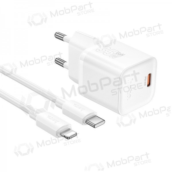 Telefonladdare Hoco N66 35 W GaN USB-C + USB-A med Lightning-kabel 1 m vit