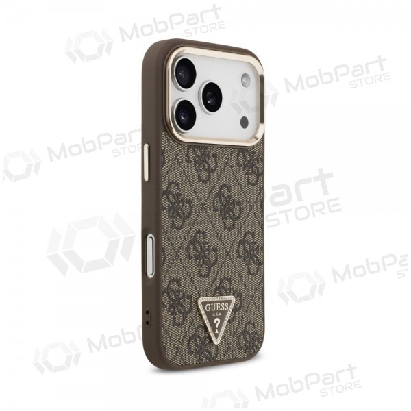 Apple iPhone 18 Pro Max fodral - Guess PU Leather 4G Strass Triangle Logo Gold Frame MagSafe (brun)