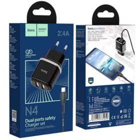 Laddare HOCO N4 Aspiring Dual USB + type-C kabel (5V 2.4A) (svart)