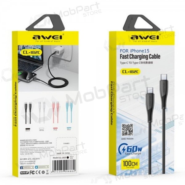 USB kabel Awei CL-182C USB-C to USB-C 1.0m vit