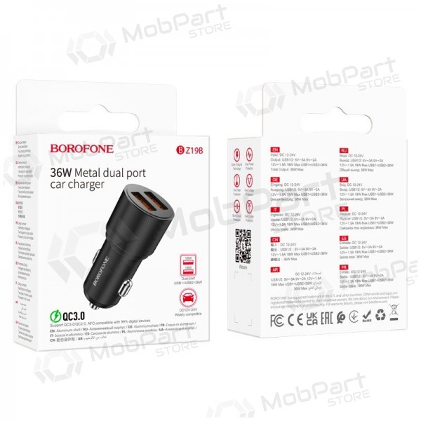 Laddare automobilinis Borofone BZ19B 2xUSB-A QC3.0 36W svart
