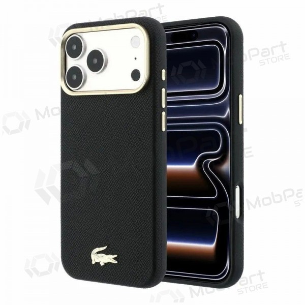 Apple iPhone 18 Pro fodral - Lacoste PU Leather Champs Elysees Gold Logo MagSafe (svart)
