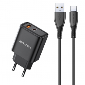 Telefonladdare Awei PD81T-EU 22.5 W USB-C + USB-A PD svart
