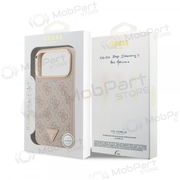 Apple iPhone 18 Pro fodral - Guess PU Leather 4G Strass Triangle Logo Gold Frame MagSafe (rosa)